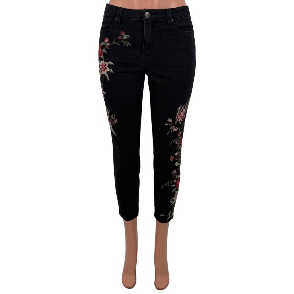VTG Nanette Lepore Black Floral Embroidered Cropped Jeans | Mob Wife Coquette 8 - Picture 15 of 16